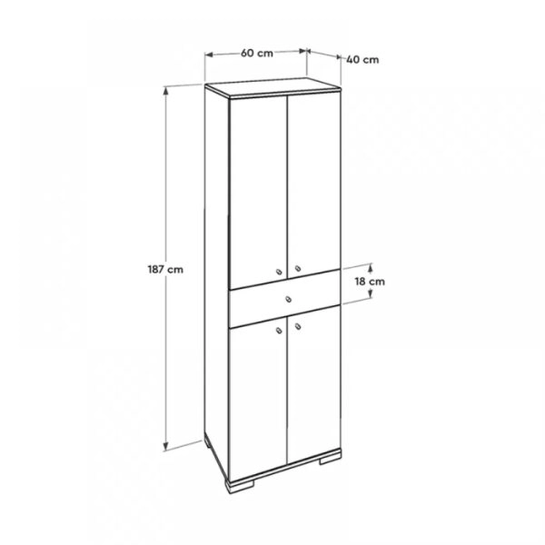Ντουλάπα ρούχων Diamond  δίφυλλη σε χρώμα λευκό 60x38x187εκ.