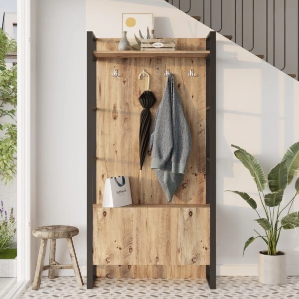 Έπιπλο Εισόδου  ABERDEEN Πεύκο/Ανθρακί Μοριοσανίδα/Μέταλλο 90x34x180cm