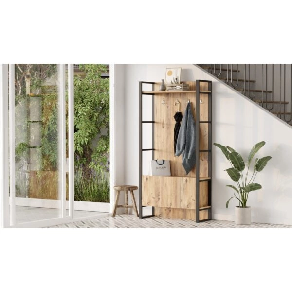 Έπιπλο Εισόδου  ABERDEEN Πεύκο/Ανθρακί Μοριοσανίδα/Μέταλλο 90x34x180cm