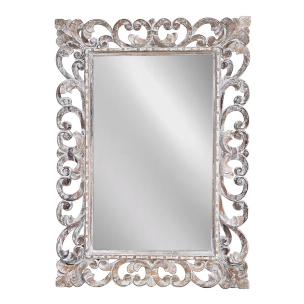 Artekko Mirroki Ξύλινος Λευκός Πατίνα Σκαλιστός Καθρέπτης Τοίχου (100x70)cm