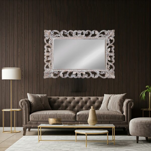 Artekko Mirroki Ξύλινος Λευκός Πατίνα Σκαλιστός Καθρέπτης Τοίχου (100x70)cm