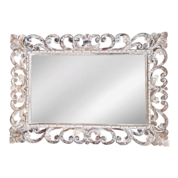 Artekko Mirroki Ξύλινος Λευκός Πατίνα Σκαλιστός Καθρέπτης Τοίχου (100x70)cm