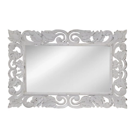 Artekko Mirroki Ξύλινος Λευκός Πατίνα Σκαλιστός Καθρέπτης Τοίχου (100x70)cm