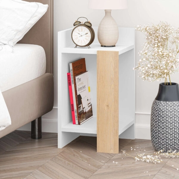 Κομοδίνο Elos Megapap χρώμα λευκό - saphhire oak 30x31,7x55εκ.