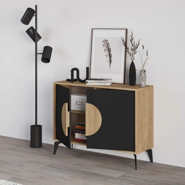 Μπουφές Gora Megapap χρώμα sapphire oak - silky black 110x40x82εκ.