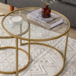 Τραπεζάκι σαλονιού σετ 2 τμχ Vetro Megapap μέταλλο - γυαλί χρώμα χρυσό Ø60x43εκ.