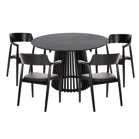 ΣΕΤ ΤΡΑΠΕΖΑΡΙΑΣ 5ΤΜΧ KINGSLEY HM21075.02 ΣΤΡΟΓΓΥΛΟ ΤΡΑΠΕΖΙ Φ120εκ.& 4 ΚΑΡΕΚΛΕΣ-ΜΑΥΡΟ