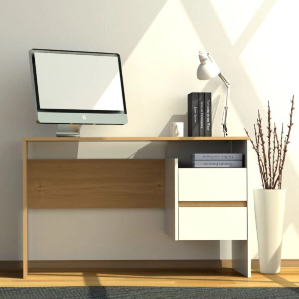 Γραφείο HO2S Λευκό με Φυσικό Μοντέρνα Σχεδίαση με Συρτάρια 120x55x75εκ