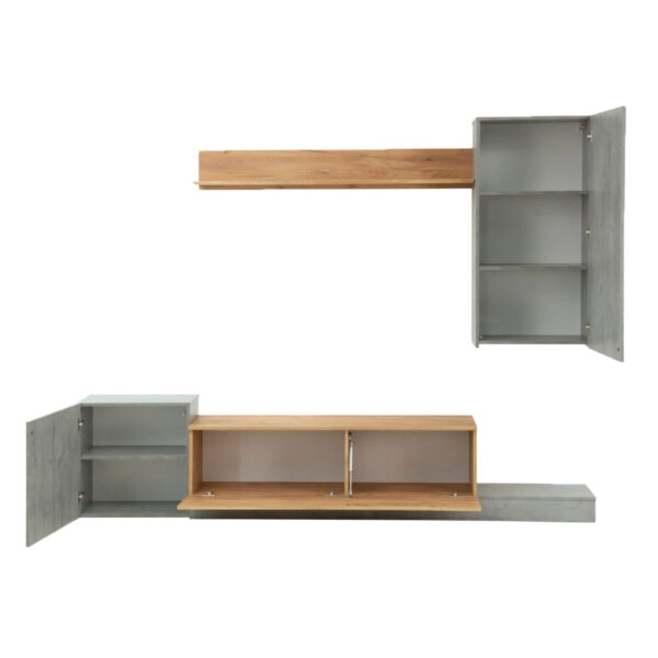 Σύνθεση Τηλεόρασης Lucky 246.3x37x193cm Γκρι-Χρυσό Δρυς