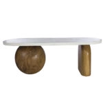 Artekko Solid Καφέ Ξύλινο Τραπέζι Σαλονιού με Λευκή Επιφάνεια Terrazzo (140x70x50)cm