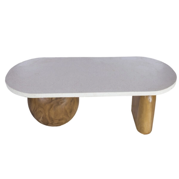 Artekko Solid Καφέ Ξύλινο Τραπέζι Σαλονιού με Λευκή Επιφάνεια Terrazzo (140x70x50)cm