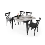 Artekko Dolunay Τραπέζι Επεκτεινόμενο MDF με Πλαστικό Πόδι Λευκό/Μαύρο (100x60x79)cm (120x100)cm