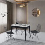 Artekko Dolunay Τραπέζι Επεκτεινόμενο MDF με Πλαστικό Πόδι Λευκό/Μαύρο (100x60x79)cm (120x100)cm