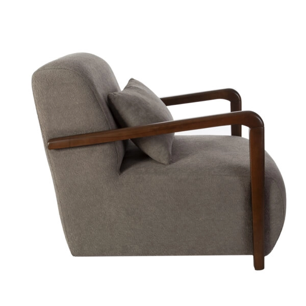 Artekko Plus Καφέ Γκρι Υφασμάτινη Πολυθρόνα με Ξύλινα Μπράτσα (74x90x75)cm
