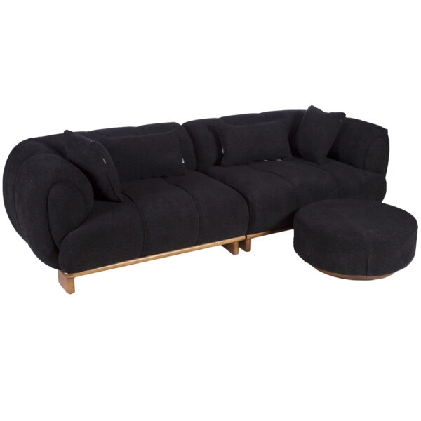 Artekko Ponpon Μαύρος Τριθέσιος Καναπές με Μπουκλέ Ύφασμα (250x100x70)cm