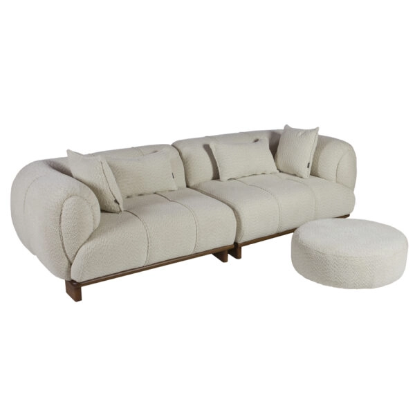 Artekko Ponpon Εκρού Τριθέσιος Καναπές με Μπουκλέ Ύφασμα (250x100x70)cm