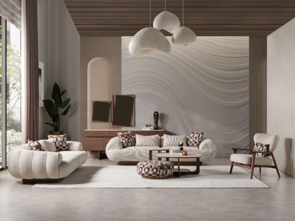 Artekko Stone Καφέ Τραπέζι Σαλονιού MDF με Όψη Πέτρας στην Επιφάνεια (90x90x42)cm