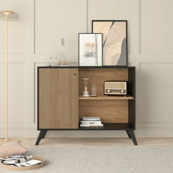 ΜΠΟΥΦΕΣ-ΚΟΝΣΟΛΑ ΜΕΛΑΜΙΝΗΣ KRUDEN HM9442.11 ΜΑΥΡΟ-ΦΥΣΙΚΟ 100x40x78.5Υεκ.