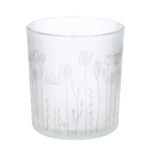 Φανάρι Καταιγίδας Cylindrical "Flower" Λουλουδάτο Design Γυάλινο Λευκό PU 18 H. cm D. 7 cm