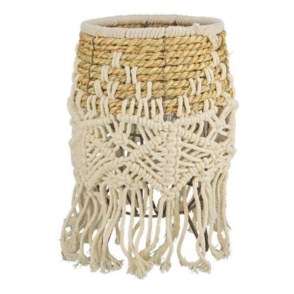 Φανάρι Καταιγίδας "Bossa" Bamboo Rattan Cream Ecru PU H. 27 cm D. 16 cm