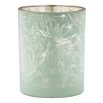 Φανάρι Καταιγίδας Cylindrical "Tropic" Leaf Motif Γυάλινο Πράσινο Pink PU 18 Pcs. Assorted H. cm D. 7 cm