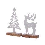 Stand Relief Reindeer Χριστουγεννιάτικο Δέντρο "Reno" Mango Ξύλο Ατσάλι Ασημένιο PU Pcs. Assorted 15x5x27.5cm