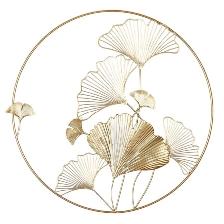 Ανάγλυφο τοίχου Στρογγυλό μοτίβο Ginkgo Μεταλλικό Χρυσό D50Cm D50Cm