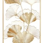 Ανάγλυφο τοίχου Ορθογώνιο Ginkgo Motif Μεταλλικό Χρυσό Χρώμα 30X1X60Cm 30X1X60Cm