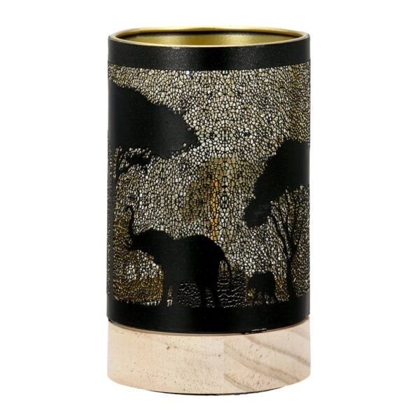 Φανάρι (Led) Κυλινδρικό Μοτίβο Ελέφαντα Μεταλλικό Μαύρο D9X15Cm D9X15Cm