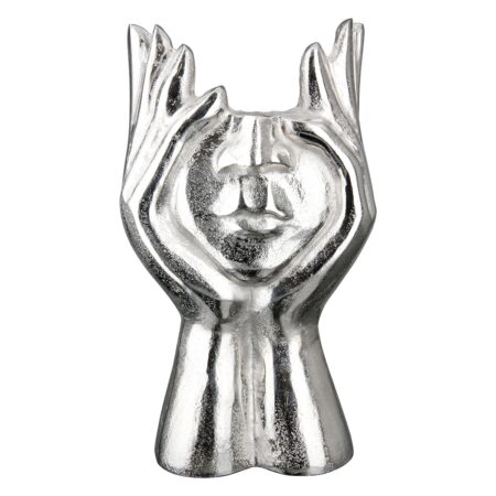 Face Βάζο Hands "Pose" Face Motif Αλουμίνιο Ασημένιο PU 18x12X30cm