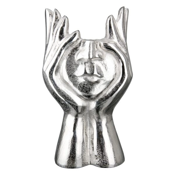 Face Βάζο Hands "Pose" Face Motif Αλουμίνιο Ασημένιο PU 18x12X30cm