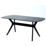 Ares Τραπέζι με Plexiglass/MDF Εφέ Μαρμάρου και Μεταλλική Βάση Μαύρα Πόδια (183x93x75)cm