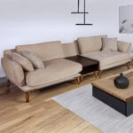 Artekko Ropera Μπεζ Τριθέσιος Καναπές με Μπουκλέ Ύφασμα και 50cm Τραπεζάκι (310x95x75)cm