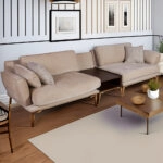 Artekko Ropera Μπεζ Τριθέσιος Καναπές με Μπουκλέ Ύφασμα και 50cm Τραπεζάκι (310x95x75)cm