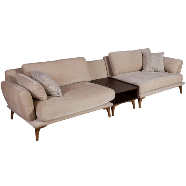 Artekko Ropera Μπεζ Τριθέσιος Καναπές με Μπουκλέ Ύφασμα και 50cm Τραπεζάκι (310x95x75)cm