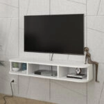 Έπιπλο τηλεόρασης επιτοίχιο Bask Megapap με LED χρώμα λευκό 120x29,6x19,2εκ.