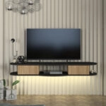 Έπιπλο τηλεόρασης επιτοίχιο Perk Megapap με LED χρώμα ανθρακί - sepet oak 150x35x19,2εκ.