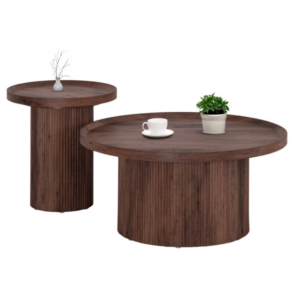 ΣΕΤ 2ΤΜΧ ΤΡΑΠΕΖΙΑ ΣΑΛΟΝΙΟΥ MARGON HM21084 MDF ΣΚΟΥΡΟ ΚΑΦΕ Φ80εκ & Φ45εκ