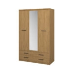 Ντουλάπα Τρίφυλλη με καθρέφτη Pavi Βελανιδιά 124.6x55.1x197.2cm