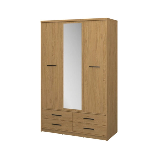 Ντουλάπα Τρίφυλλη με καθρέφτη Pavi Βελανιδιά 124.6x55.1x197.2cm