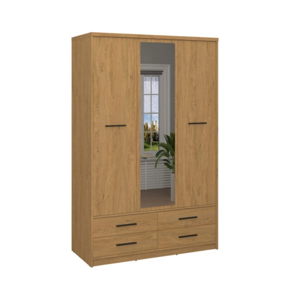 Ντουλάπα Τρίφυλλη με καθρέφτη Pavi Βελανιδιά 124.6x55.1x197.2cm