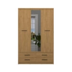 Ντουλάπα Τρίφυλλη με καθρέφτη Pavi Βελανιδιά 124.6x55.1x197.2cm