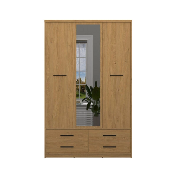 Ντουλάπα Τρίφυλλη με καθρέφτη Pavi Βελανιδιά 124.6x55.1x197.2cm