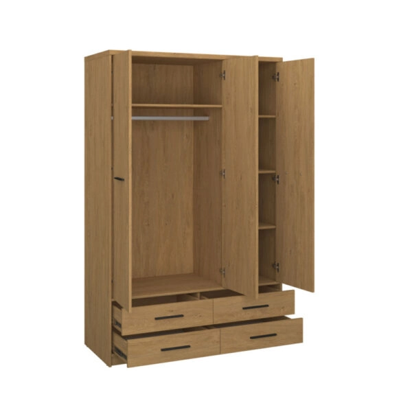 Ντουλάπα Τρίφυλλη με καθρέφτη Pavi Βελανιδιά 124.6x55.1x197.2cm