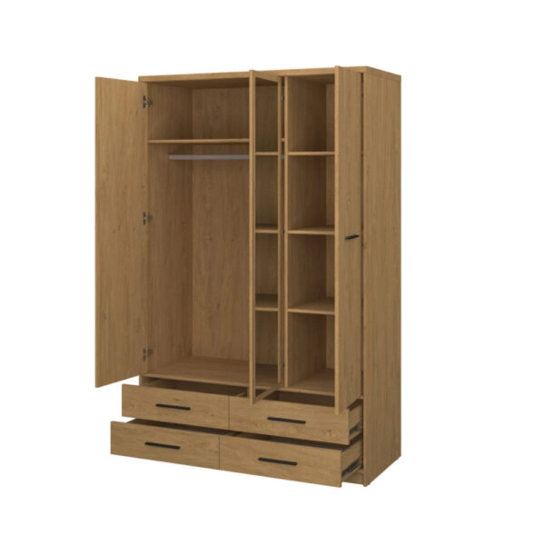 Ντουλάπα Τρίφυλλη με καθρέφτη Pavi Βελανιδιά 124.6x55.1x197.2cm