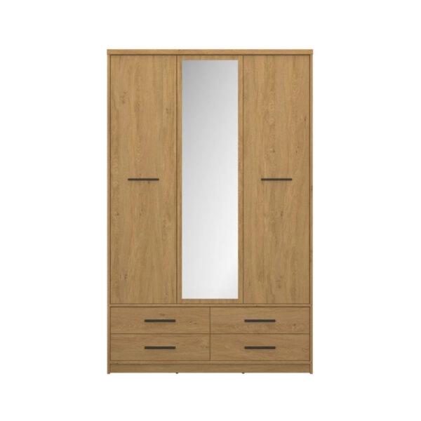 Ντουλάπα Τρίφυλλη με καθρέφτη Pavi Βελανιδιά 124.6x55.1x197.2cm