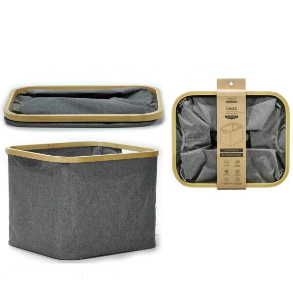 Καλάθι  Γκρι Πολυεστέρας/Μπαμπού 41x33x30cm