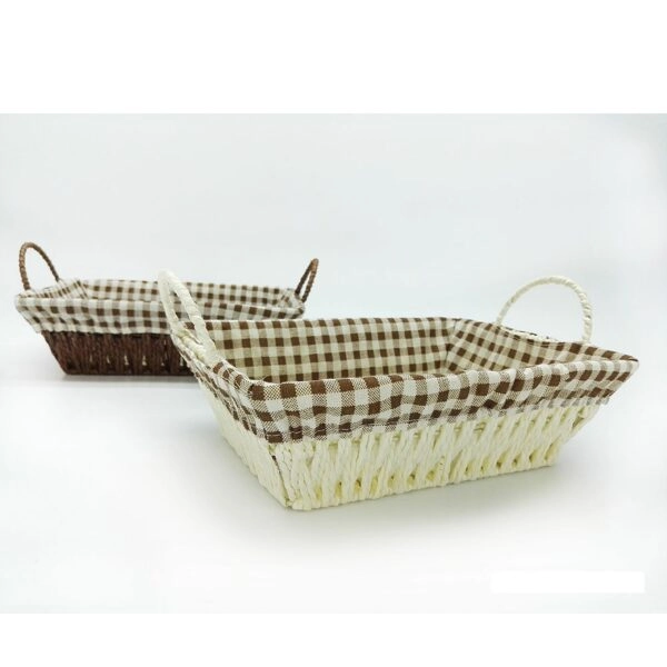 Καλάθι  Καρό Κρεμ/Καφέ Ψάθινο 26x19x8cm Σε 2 Χρώματα
