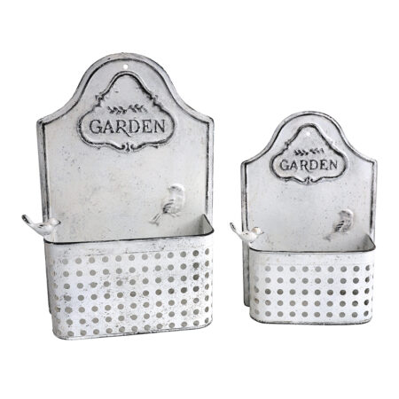 Artekko Wall Planter Μεταλλικά Κασπώ Τοίχου σε Λευκή Πατίνα (30x13x45)cm (23x10x35)cm 2pcs
