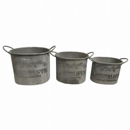 Artekko Bucket Γκρι Μεταλλικά Κουβαδάκια με Σχέδια (40x25x30)cm (35x20x26)cm (30x18x22)cm 3pcs